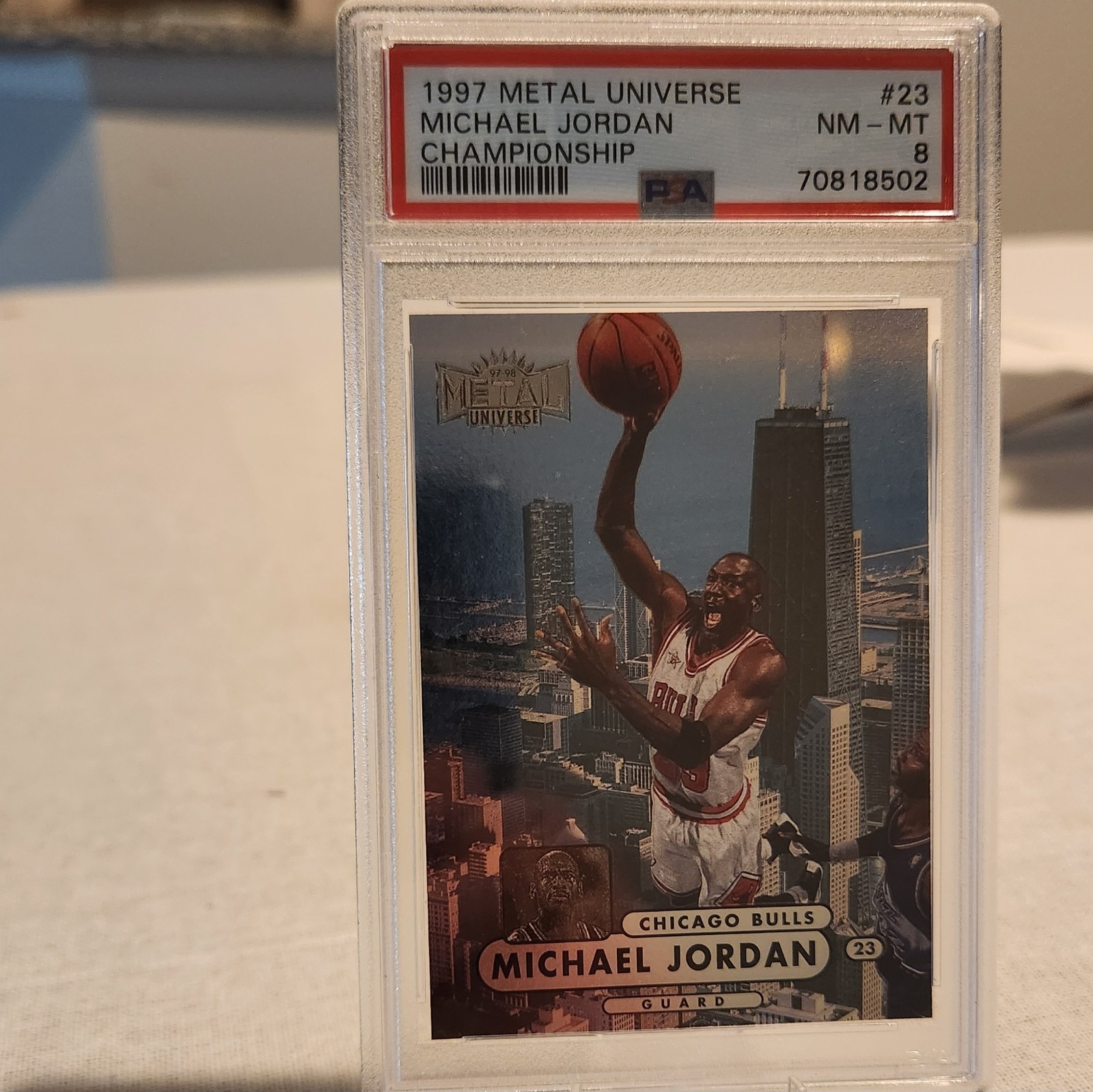 1997 METAL UNIVERSE MICHAEL JORDAN CHAMPIONSHIP CARD #23 PSA 8