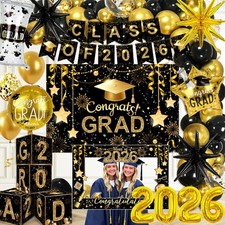 Graduation Decorations Class of 2026 Balloons,Banner,Backdrop,Kit for Graduation