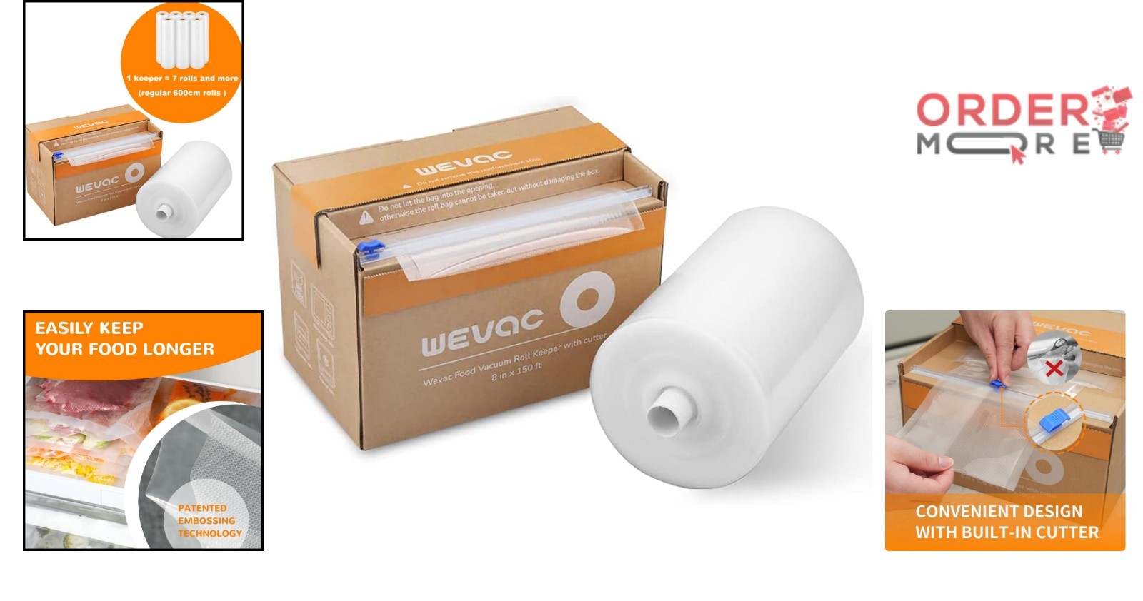 8in x 150ft Food Vacuum Seal Roll Keeper Cutter BPA Free Commercial Storage