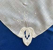 Vintage Ladies Hankie Handkerchief Hanky White Inlay of Tulips in each corner