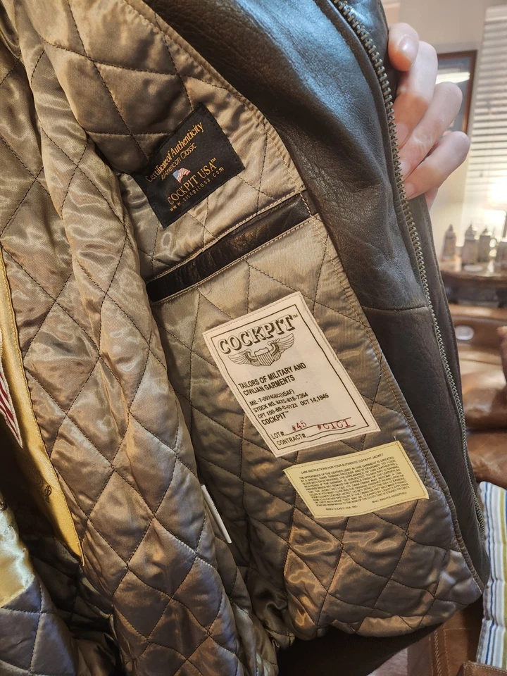 COCKPIT США тип A-2 ВВС США армия DWG 30-1415 коричневый кожаная куртка мужская XL - Изображение 4 из 4