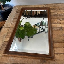 Antique Solid Dark Wood Rectangular Wall Beve...