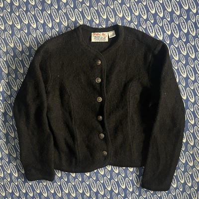 Vintage Tally-Ho Sweater Womens PM Black 100% Wool Gold Buttons Cardigan 90s