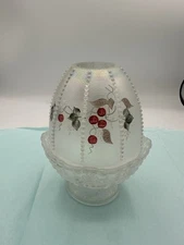 Fenton Glass Candle Fairy Lamp Beaded Daisy Holly Berry Signed Iridescent Sticke