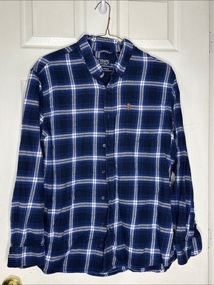Chaps Men's Navy and White Plaid Button-Down Shirt