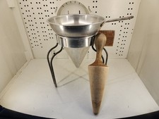 WEAR-EVER No. 8 Aluminum Food Strainer Cone Colander Sieve Potato Masher 1930s