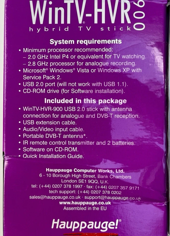 Unopened HAUPPAUGE! WinTV-HVR 900 model 1184 Freeview Digi Tuner for PC / Laptop - Image 3 of 4