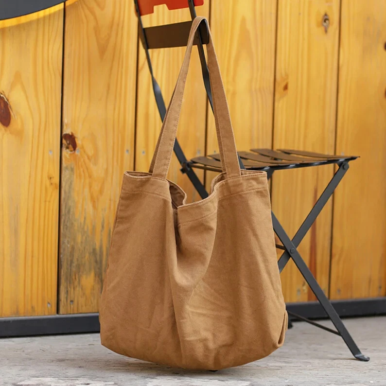 Basic Cotton Canvas Tote Bags with Over the Shoulder Long Handles