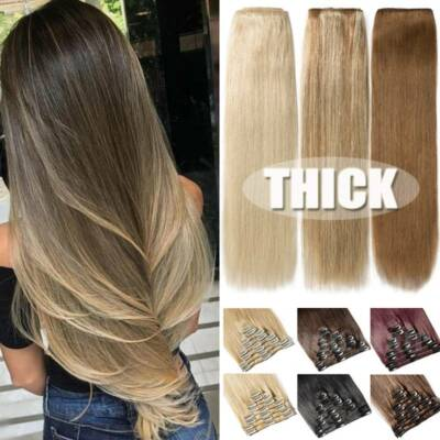 #ad #ad Russian Thick Clip In Double Weft Remy Human Hair Extensions Full Head 22 24Inch $154.14