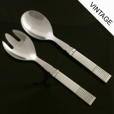 Georg Jensen Silver Salad Serving Set w/ Steel, Medium 133 - Parallel/ Relief