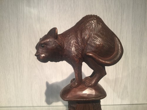 wooden statue cat black forest antique wood carved early glas eyes - Picture 2 of 10