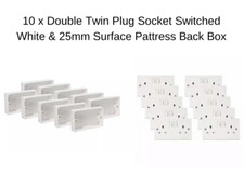 10 x Double Wall Socket Set & 25mm Pattress Back Box - 2 Gang Switched Plug