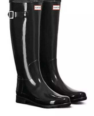 HUNTER ORIGINAL WOMENS REFINED GLOSS CLASSIC BOOTS BLACK WELLIES