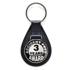 Accident Free 3 Year Award Black Leather Keychain Silver Keyring Military Gift