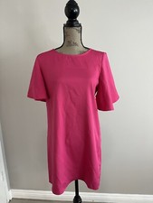 Bright Pink Shift dress Sz Med Flared Sleeve round neck Party Club Casual Barbie