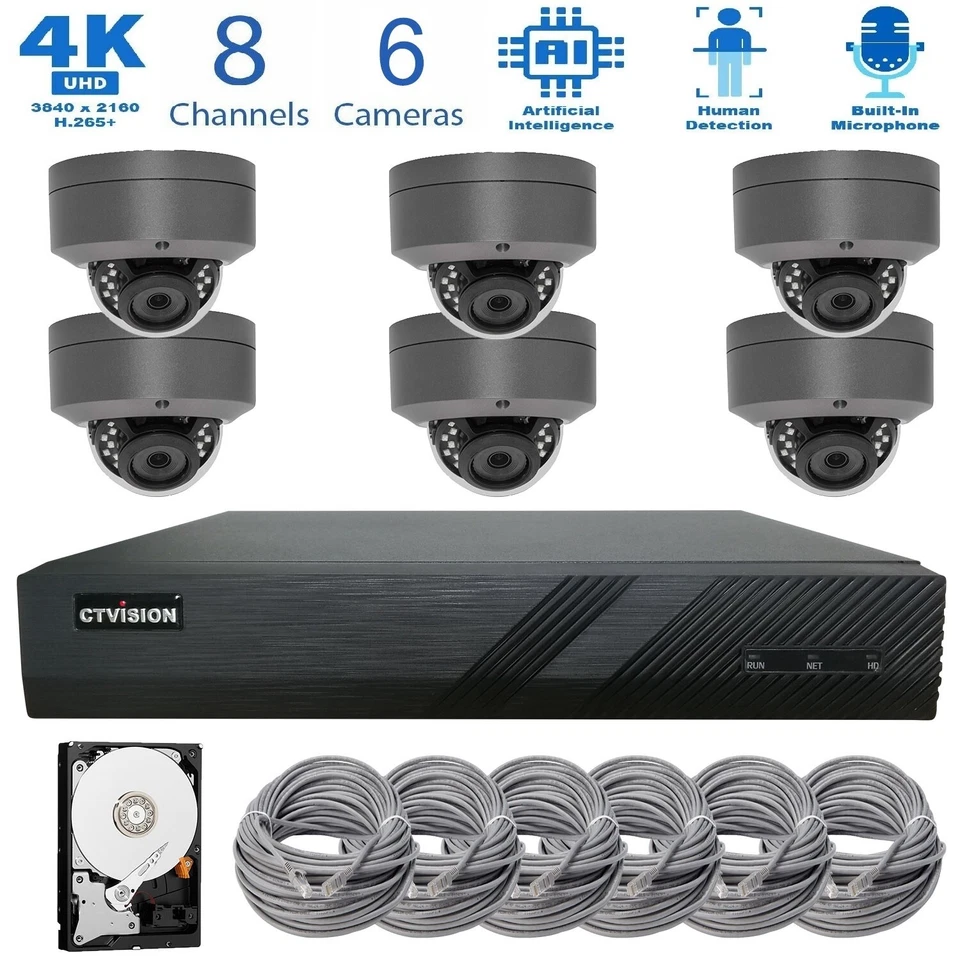 4K NVR 8MP AI Microphone Outdoor Indoor PoE IP 4K Security CCTV Camera System    - Image 2 of 4