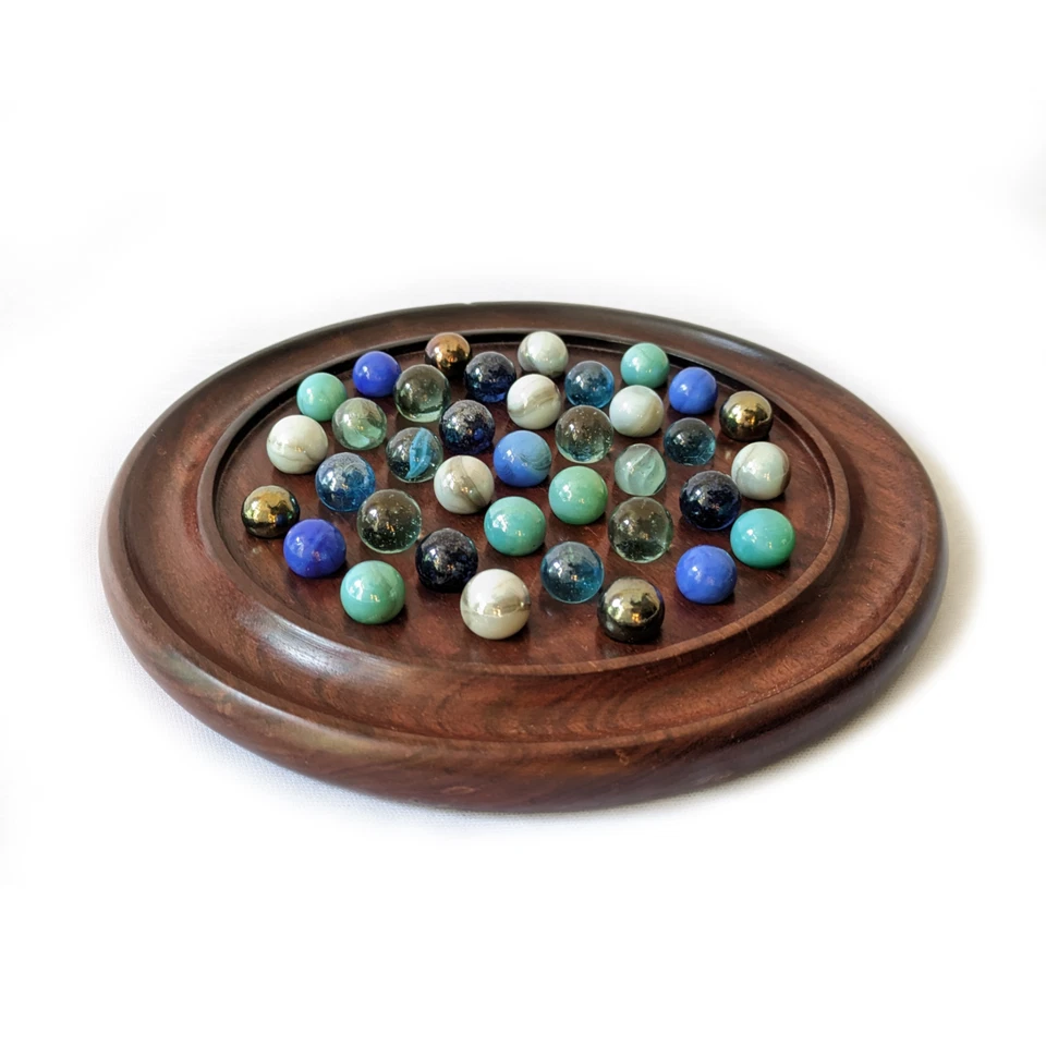 Handmade Rosewood Solitaire Board Game Set 9" with 37 marbles | Wooden Solitaire - Image 3 of 4