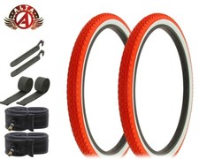 ALTA BICYCLE WIRE BEAD TIRE 24 x 2.125 RED/WHITE HEAVY DUTY DIAMOND 8pc SET.