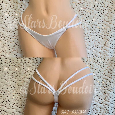 New Exotic Dancer Rave Wear Double Strap W/Rhinestone Accents   White Thong.