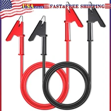 2PCS Alligator Clips Test Leads Dual Ended Crocodile Copper Wire Cable Red Black