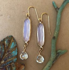 NEW Opalite Prasiolite gold plated Sundance charm drop earrings Artisan Jewelry
