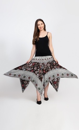 Pixie Skirt Patchwork Bohemian Rayon Grey Color Festival One Size 10 12 14 16 18 - Picture 4 of 8