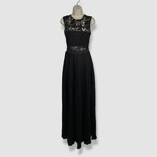 Aqua Women's Black Floral Lace Pleated V-Neck Sleeveless Gown Dress Size S
