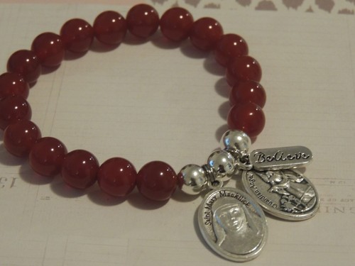 Carnelian Crystal Gemstone Charm Bracelet, Saint Mary Mackillop & Guardian Angel - Picture 2 of 8