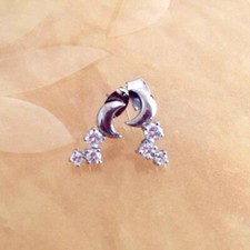 Silver Celestial Crescent Moon Stacked Shiny Rhinestones Stud Earrings New