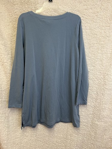 PURE JILL Affinity Stretch Tunic Blue L Tall Jersey Knit Soft Terry Lounge Shrt - Picture 2 of 3