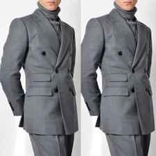 Gray Spring Men's Suits Jackets 2Pcs Wedding Business Party Prom Tuxedos Blazers