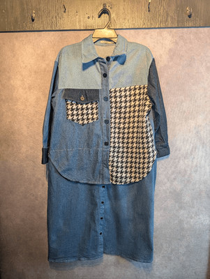 Luxe Moda denim dress houndstooth patchwork one size