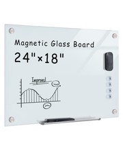Mifuro Magnetic Glass Whiteboard 24x18 Wall Mounted Frameless Dry Erase White