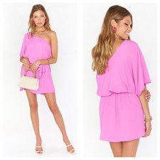 NWT Show Me Your Mumu Trish Mini Dress Size XS Hot Pink One Shoulder Chiffon