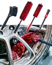 Professional 4 Pack Long Handle Wheel Brush Kit for 4 Pack Red  Black 