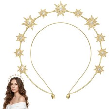 Classicseali Celestial Headband,Gold Star Crown with Rhinestones