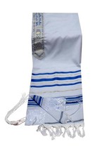 Mantón de oración acrílico talit (lana de imitación) en azul y dorado talla 18" L X 72" W