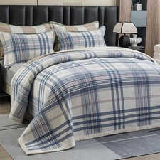 Cotton Plaid Quilt Set, Ultra Soft 3 Pieces King Size Bedding with 2 Pillow