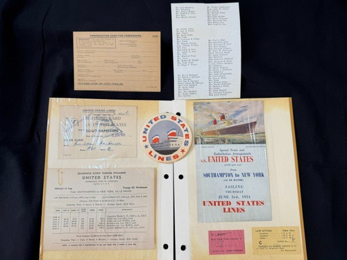 SS United States Lines  Travel Documents June 3 1954 * 8 documents * Preserved