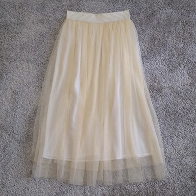 Ivory Midi Skirt Frilly Tulle Romantic Cottagecore Fairy Cream Skirt XS S