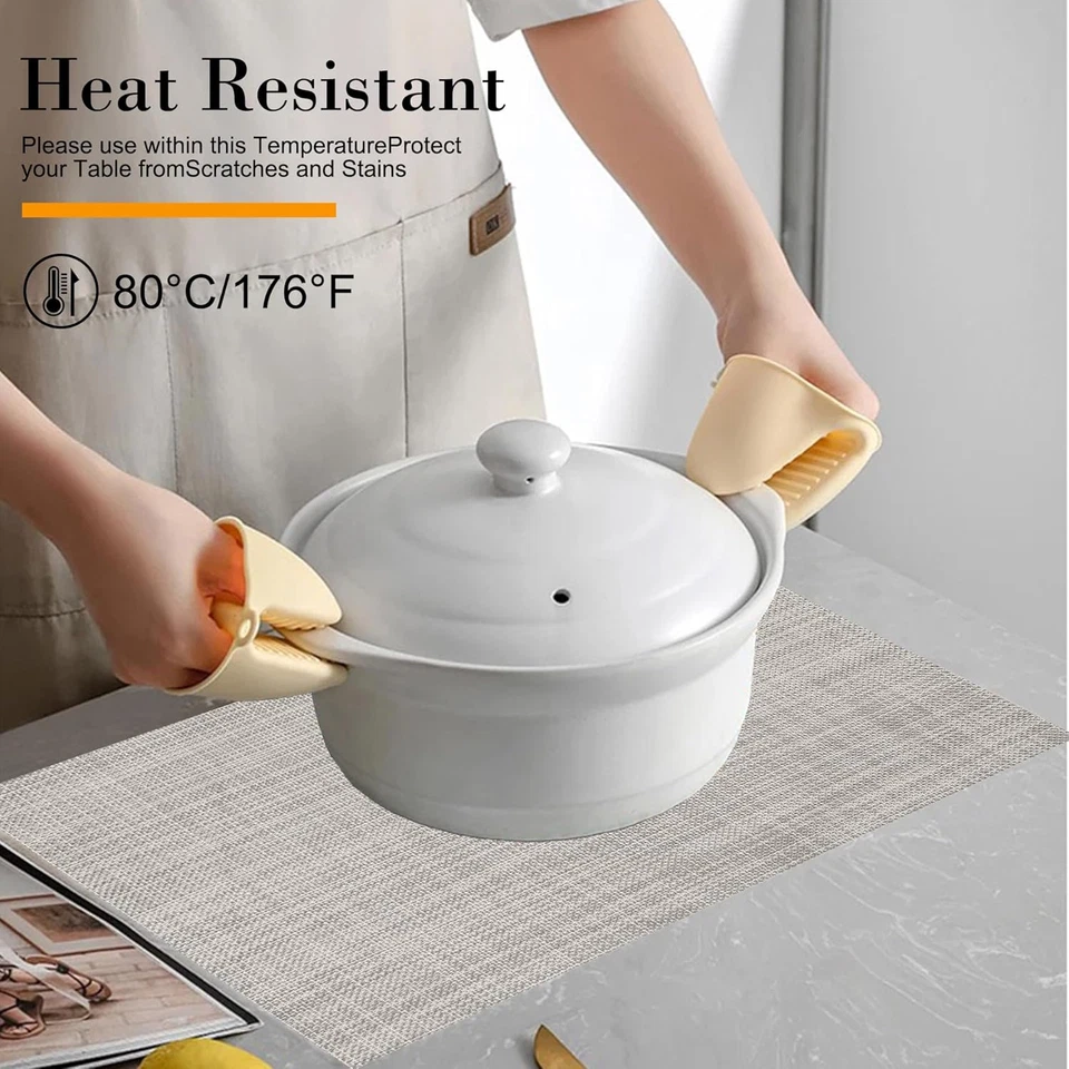 4PCS Washable Vinyl Placemats Heat Resistant Non-Slip Table Mats for Dining Beig - Image 4 of 4