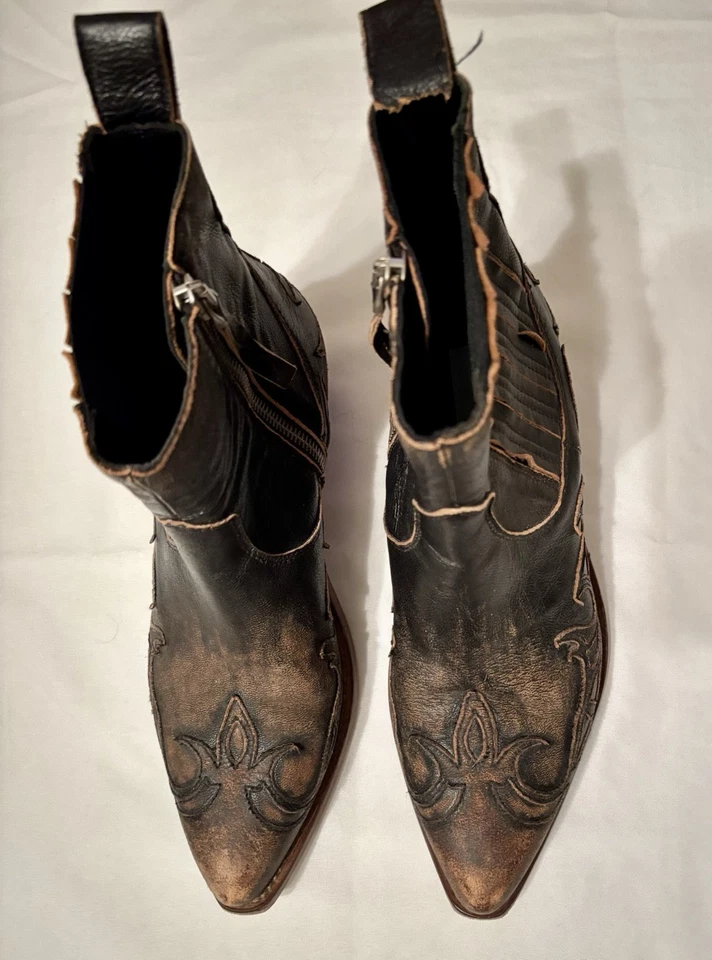 Botas Golden Goose Santiago Deluxe Negro Marrón Vaquero Occidental Tobillo Tacón Cubano Foto 3 de 4