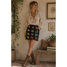 Bohemian Granny Square Crochet Mini Skirt B Patchwork Lined Boho Handmade