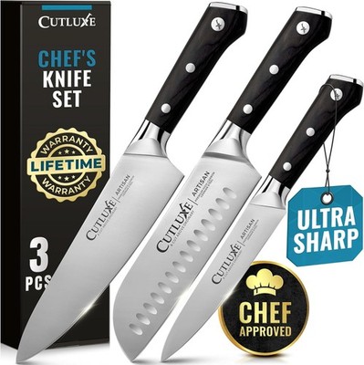 3 PCS Professional Chef Knife Set - Razor Sharp German Steel Full Tang Kitchen