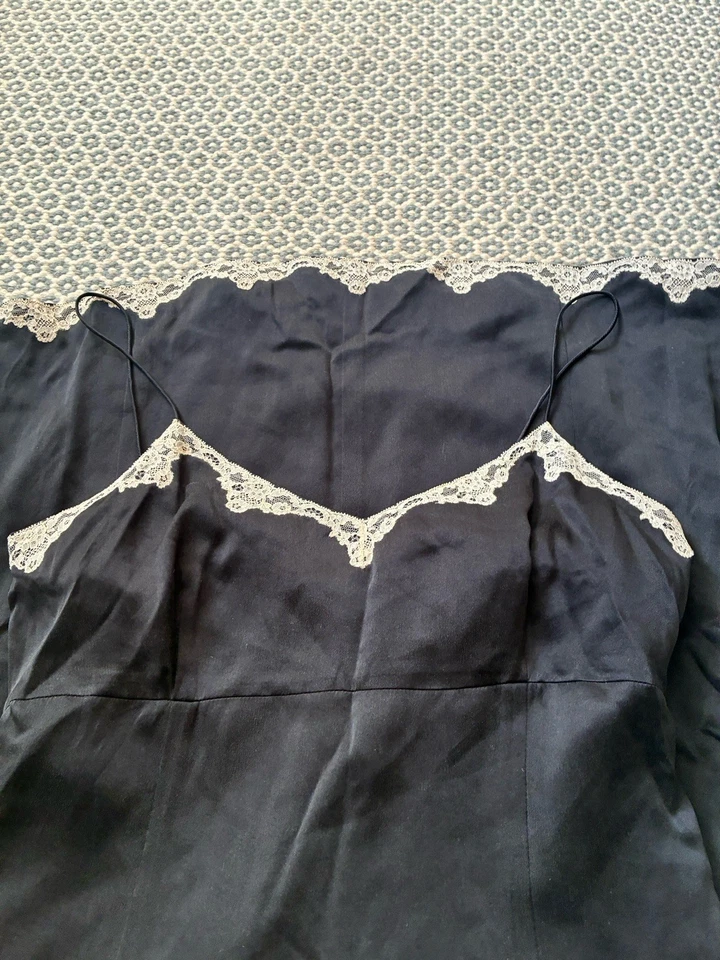 Banana Republic Black Silk Slip Dress With White Lace Vintage VS Style Size 4 - Image 3 of 4