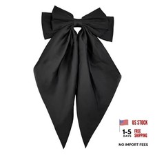 Large Satin Hair Bow Clip for Women and Girls - Oversized Long Tail Hair Black
