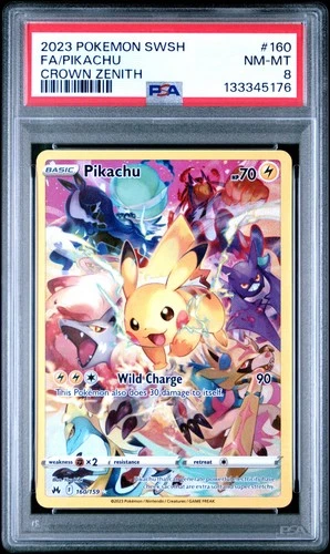 2023 POKEMON SWORD & SHIELD CROWN ZENITH #160 FULL ART/PIKACHU PSA 8