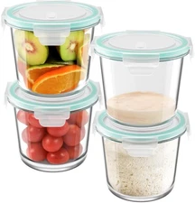 3 Cup Glass Meal Prep Containers With Turquoise Lids, 23oz, 