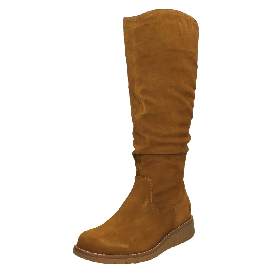 Damen Hush Puppies Kniehoch Wildleder Slouch Stiefel mit Einem 3CM Keilabsatz - - Bild 1 von 1