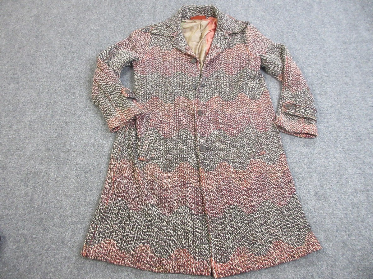 Missoni Coat Womens 50 IT Multicolor Wool Knit Chevron Zigzag Long